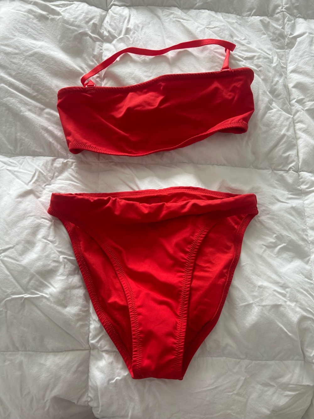SKIMS Red Bandeau Bikini Set XS Ruby